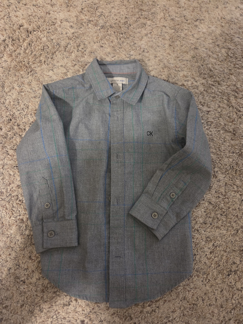 Calvin Klein Blue Plaid Long-Sleeve Dress Shirt